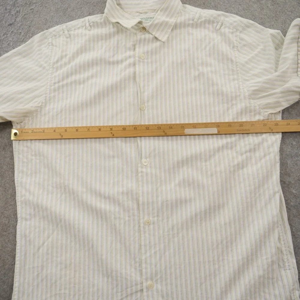 Banana Republic Shirt Mens Large 16.5 Beige Button Long Sleeve Cotton Striped